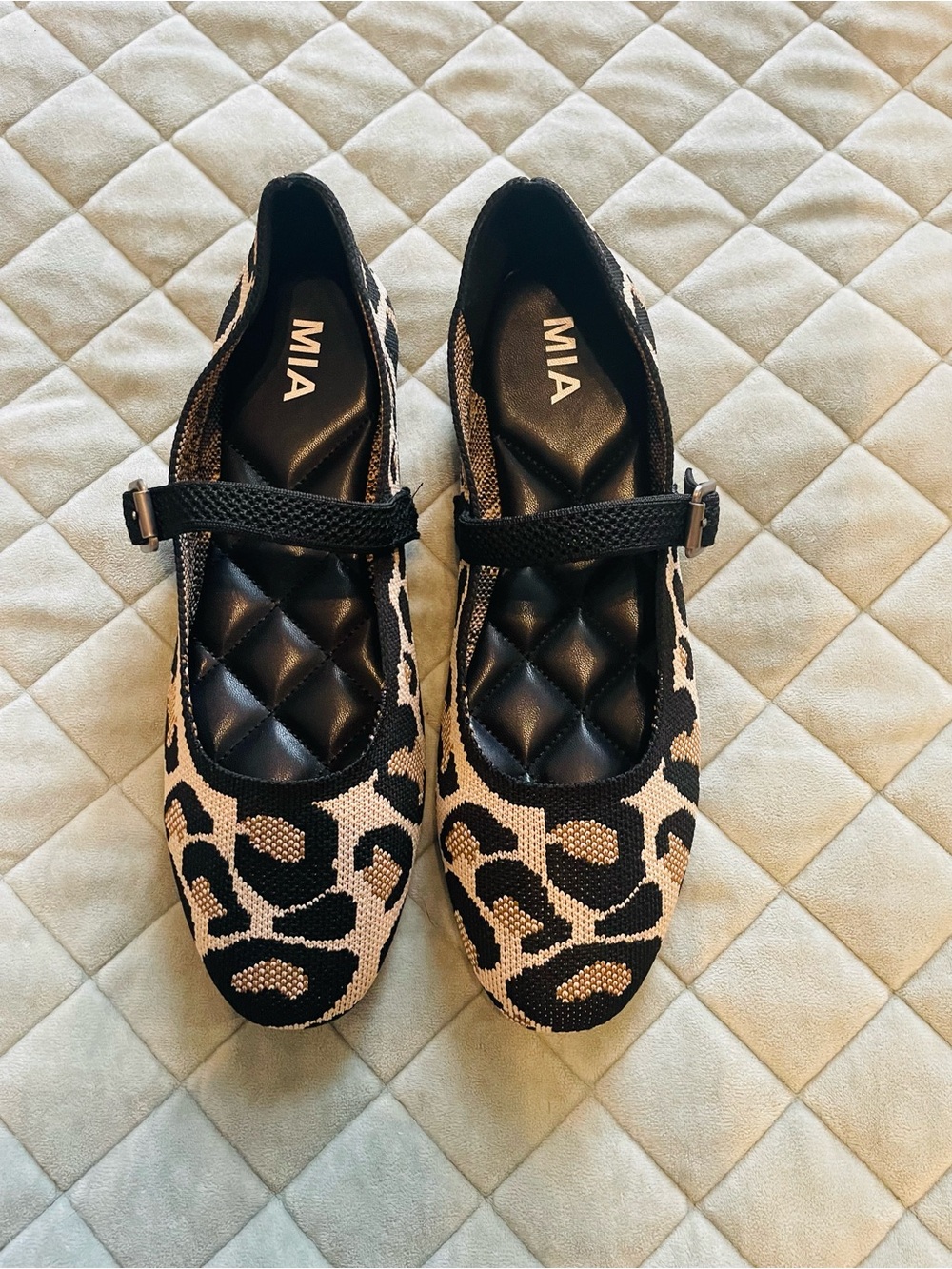 MIA Leopard Print Mary Jane Flats - Black & Beige